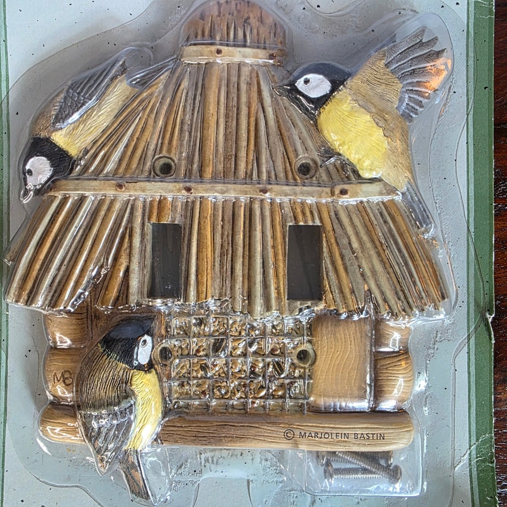 NEW. Marjolein Bastin 3D Double Light-Switch Cover Bird Feeder Tiki Hut Hallmark